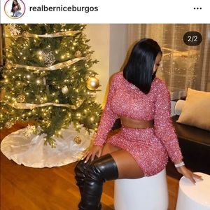 Fashionnova Pink Sparkle Two-Piece Skirt Set